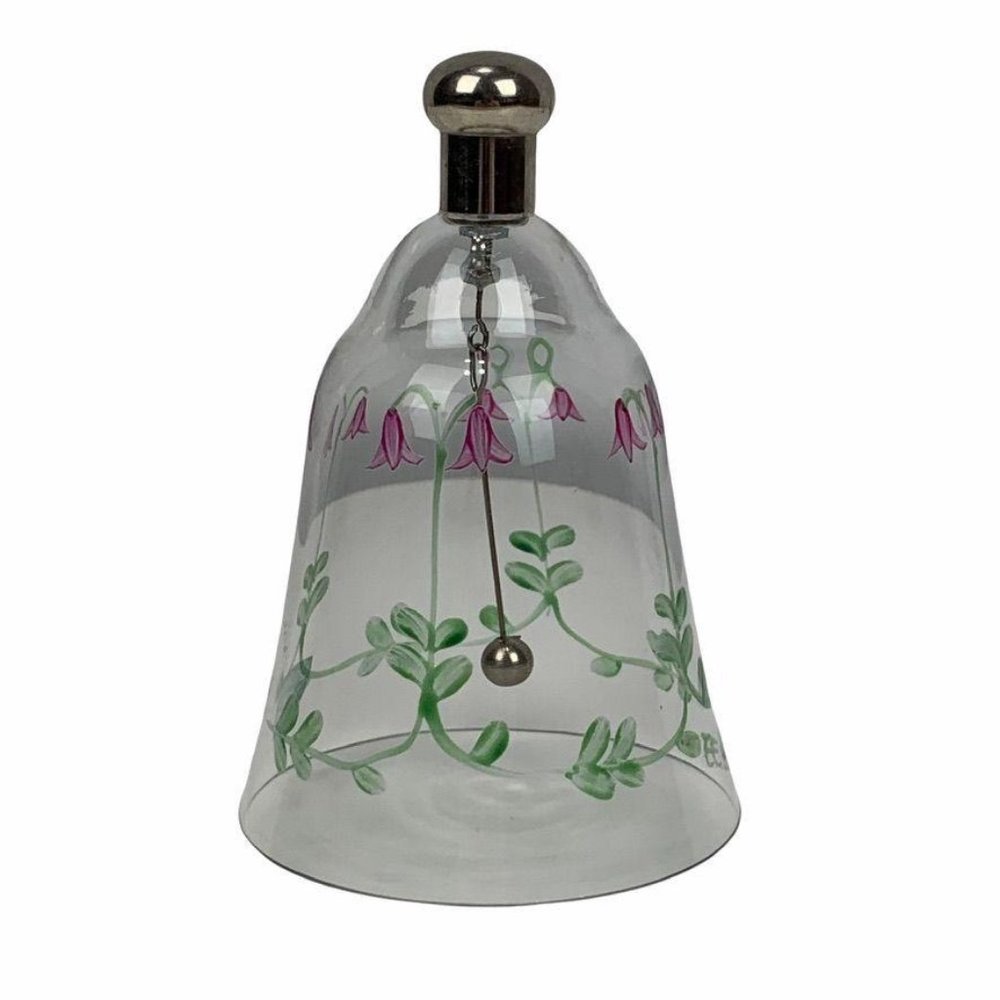Orrefors Sweden Dinner Bell Handpainted Floral 4"